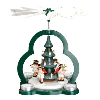 Tealight pyramid - tree with four white angels, green