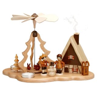 Tealight pyramid - Winter children with incense house, nature