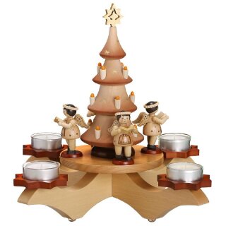 Advent candlestick - Four angels and tree, natural