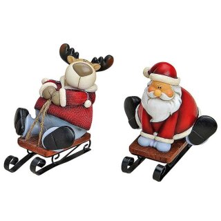 Christmas figure on sleigh made of poly 2 assorted, W8 x D10 x H10 cm
