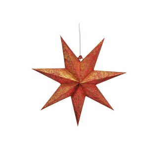 Verlichte ster papier rood/goud 7-puntig 45cm