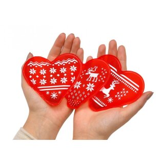 Pocket warmer - heart Christmas decoration, 3 assorted, 9 cm