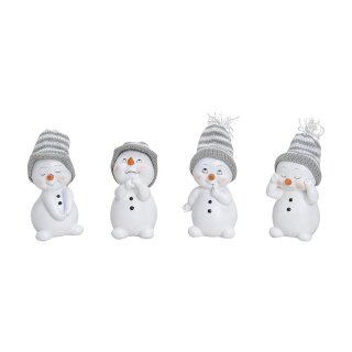 Poly snowman with knitted hat, 4 assorted
