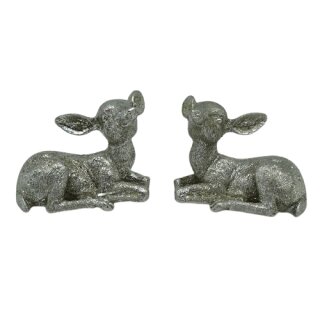 Deer lying - silver, small, 2 assorted