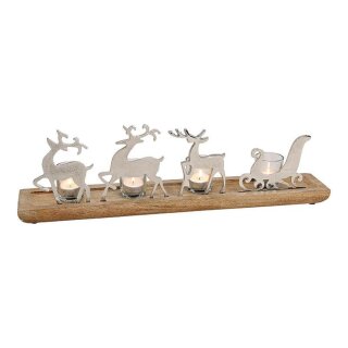 Advent candle holder - elk with sleigh carriage made of metal, mango wood