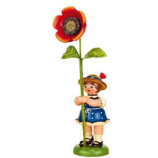 Original Hubrig folk art girl with poppy flower Erzgebirge