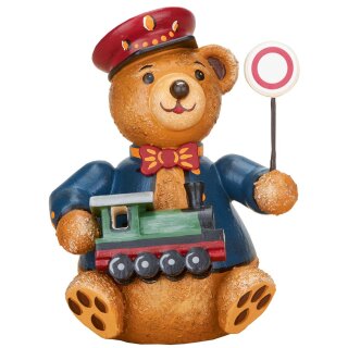 Original Hubrig folk art teddy with heart - railwayman Erzgebirge
