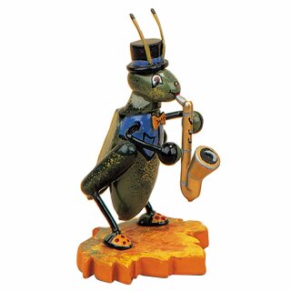 Original Hubrig folk art cricket with saxophone Erzgebirge