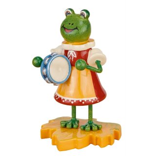 Original Hubrig folk art frog - girl with tambourine Erzgebirge