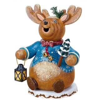 Original Hubrig folk art smoking gnome - reindeer Rudolph Erzgebirge
