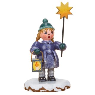 Original Hubrig folk art winter children - girl with star and lantern Erzgebirge