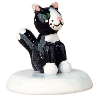 Original Hubrig folk art winter children - cat black Erzgebirge