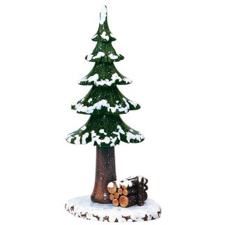 Original Hubrig folk art winter children - winter tree with wood pile Erzgebirge