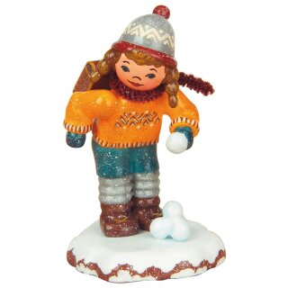Original Hubrig folk art winter children - schoolgirl Erzgebirge