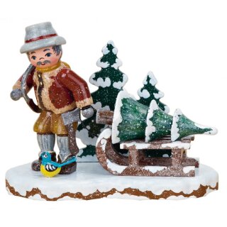Original Hubrig folk art winter children - Christmas tree thief Erzgebirge
