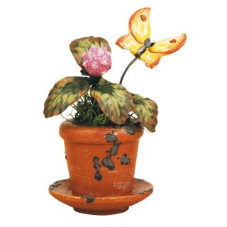 Original Hubrig folk art flower pot - clover flower Erzgebirge