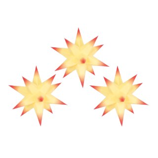 set of 3 paper Advent stars - yellow core with red tip, 17cm