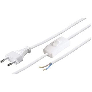 Připojovací kabel 2 x 0,75 mm s vypínačem, eurozástrčka, volný konec - D 2,0 m - bílý