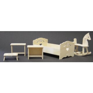 Samostatně sestavitelná sada - houpací koník, postel a noční stolek