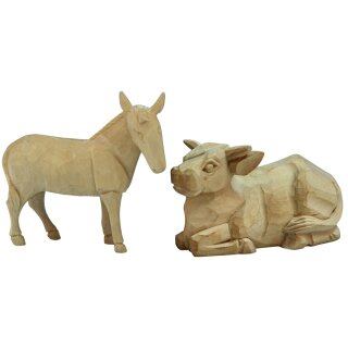 Carved ox & donkey 2-piece - H 9 cm