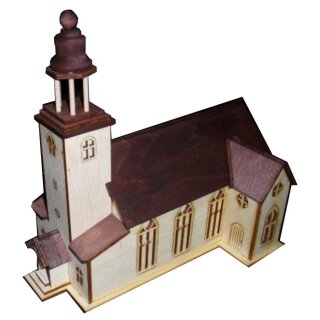 Stavebnice vesnického kostelíka, nenatřená - v. 75 mm - š. 80 mm - hl. 60 mm