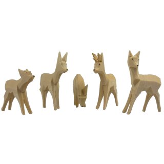 Skupina vyřezávaných jelenů 6 cm, 5 ks.