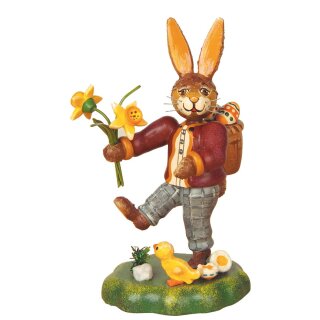 Original Hubrig folk art hare father with daffodil Erzgebirge
