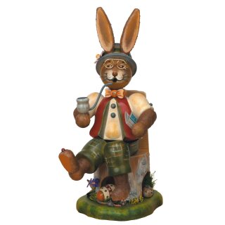 Original Hubrig Folk Art Smoking Bunny - Smoking Gustav Erzgebirge