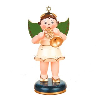 Originele Hubrig volkskunst engel met trompet Erzgebirge
