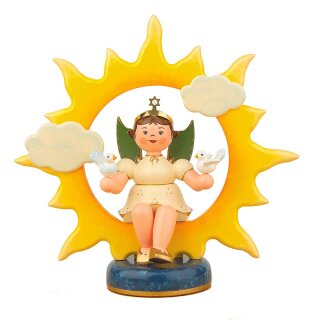 Originale angelo di arte popolare di Hubrig con sole e colombe Erzgebirge