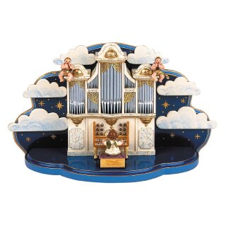 Original Hubrig folk art organ with small cloud and musical work 36x13x21cm Erzgebirge