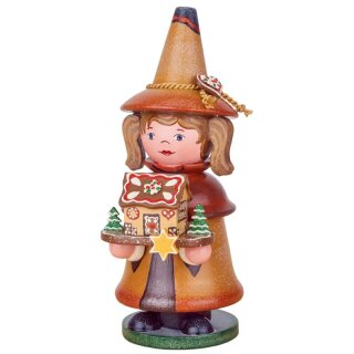 Original Hubrig folk art smoking gnome - gingerbread house Erzgebirge