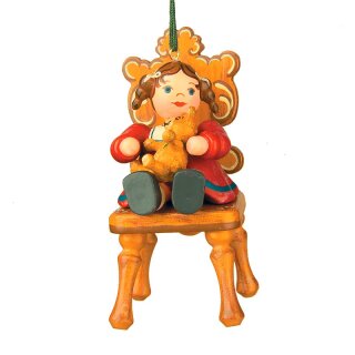 Original Hubrig folk art tree ornament - My favorite teddy bear Erzgebirge