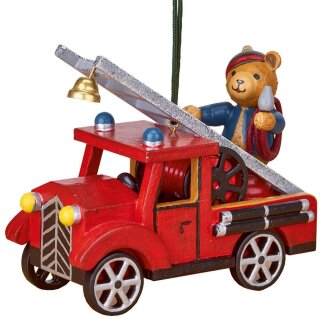 Origineel Hubrig volkskunst boomornament - brandweer met teddybeer Erzgebirge