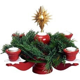 Advent candlestick - beech with star, red