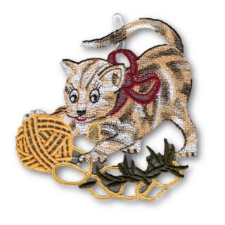 Raamafbeelding - Kat met bolletje wol
