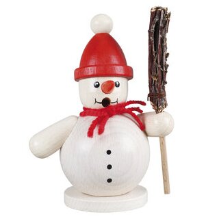 Räucherfigur - Schneemann mit Besen und roter Mütze