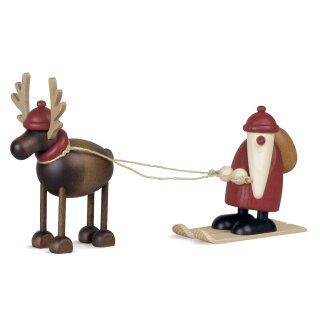 Rendier Rudolf met kerstman op skis, klein