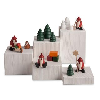 Miniatuurset 3 | Kerstman met kruiwagen en zak