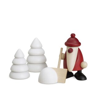 Miniaturset 4 | Weihnachtsmann mit Schneeschippe und 2 Winterbäumen