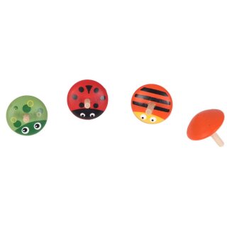 Wooden spinning top with animal motif, 4 assorted