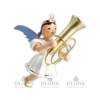 Drijvende engel met tuba, gekleurd