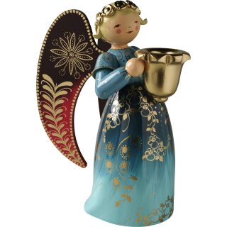 Angel richly painted, large, with light bowl, blue