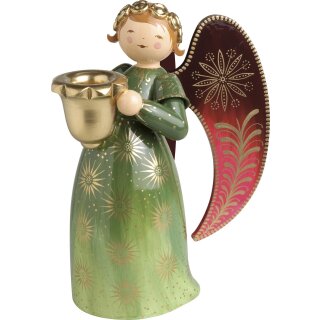 Angel richly painted, large, with light bowl, green