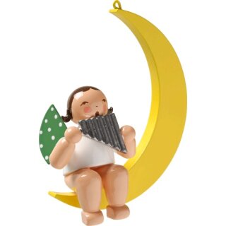 Angel with pan flute, in moon