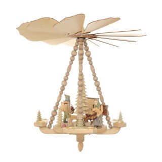 Ceiling pyramid - large, forest motif with food rib, wooden woman and mushroom picker