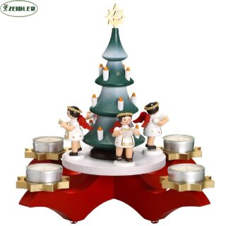 Advent candlestick - Four angels with tree, red