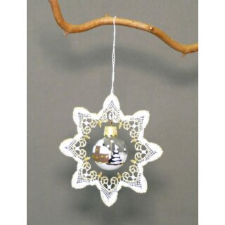 Pendant - star from lace inside ball, clear