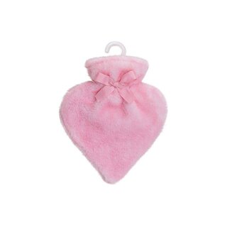 Hot water bottle - heart shape with plush cover pink