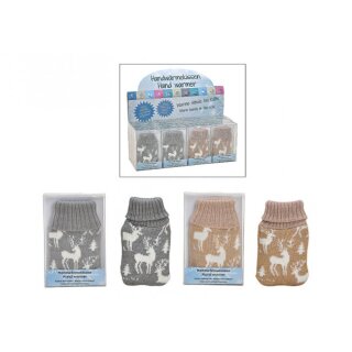 Pocket warmer - moose knitted cover beige / gray, 2-fold